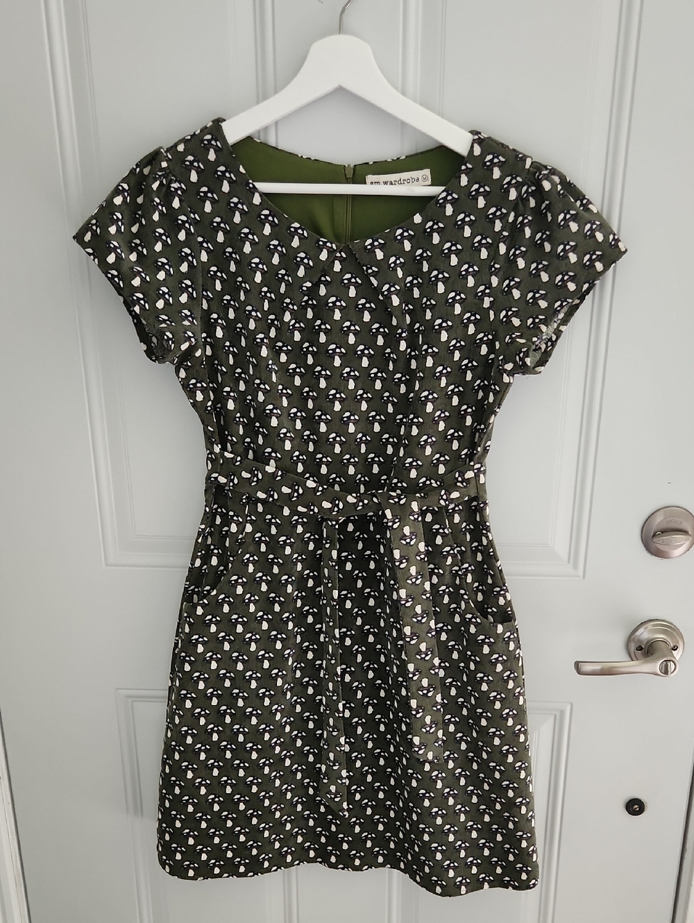 Anorak Olive Printed Mini Dress with Tie Waist